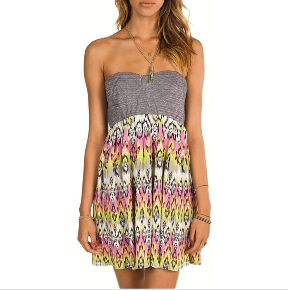 💚5/$25 BILLABONG Mix 'N Up Mini Dress Strapless Multicolor Size Small - Picture 2 of 6